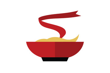 Bowl Of Ramen With Elegant Floating Ribbon On White Background
