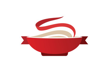 Bowl Of Ramen With Elegant Floating Ribbon On White Background