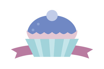 Blueberry Cupcake With Pastel Ribbon Underneath