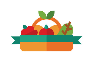 Basket Of Mixed Seasonal Vegetables With Floating Banner