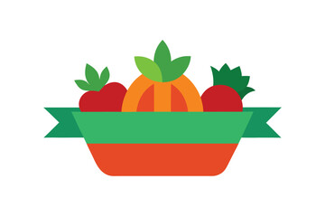 Basket Of Fresh Vegetables With Ribbon In Front On White Background