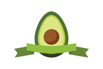 Avocado Sliced Open With Label Ribbon At The Base