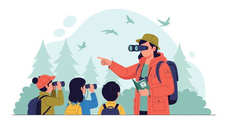Fototapeta premium Guided Nature Walk Exploring Wildlife And Birdwatching In A Scenic Environment