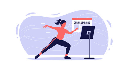 Woman Doing Exercise At Home With Online Class For Healthy Lifestyle