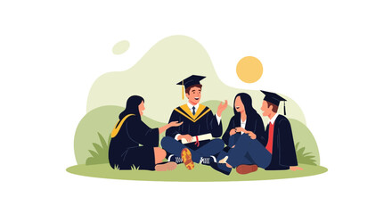 Happy Graduates Celebrate Success With Graduation Caps and Diplomas After the Ceremony