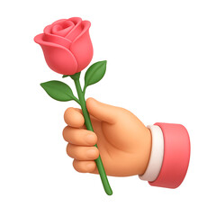 A Gentle Offering: A meticulously rendered 3D illustration features a hand tenderly presenting a delicate pink rose, symbolizing affection, beauty, and a gesture of love.
