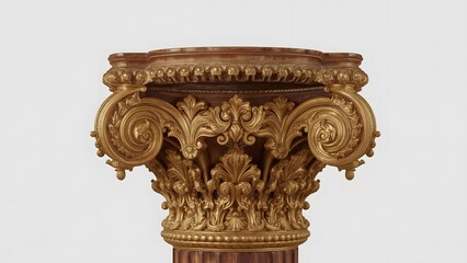 Obraz premium Ornate golden capital of a classical column with intricate acanthus leaf carvings
