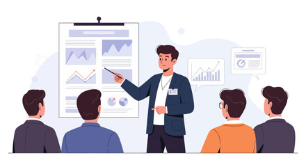 Professional Business Presentation Meeting With Charts and Data Graphics Displaying Success