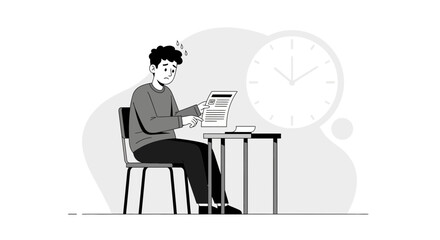 Stressful Situation Of Student Reading Exam Result On Paper Deadline Looming