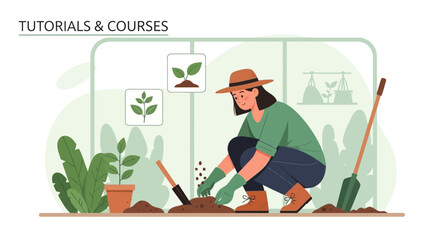 Woman Planting Seedlings With Online Tutorials Gardening And Growing Plants