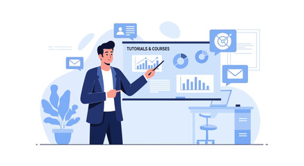 Professional Man Presenting Data Analysis During Training Sessions Or Business Meetings