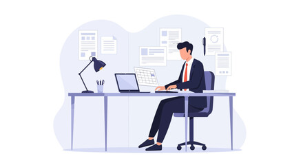 Professional Man Working Diligently At His Office Desk With Paperwork