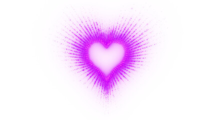 Abstract heart shaped design with radiating light streaks in vibrant purple.