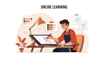 Online Art Creation With Digital Tablet By Young Man In Studio Workspace