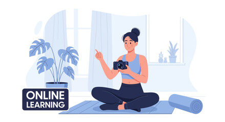 Fototapeta premium Woman Teaching Photography Online Class From Home Studio Illustration