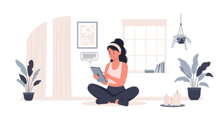 Woman Using Tablet Device At Home For Communication Or Entertainment