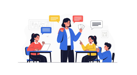 Interactive Classroom Discussion Students Education Concept Design Teaching Session