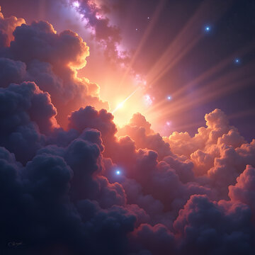 sunlight breaking through the gradient purple clouds