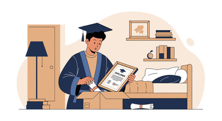 Young Graduate Unpacking Diploma In Room With Congratulations On Achievement