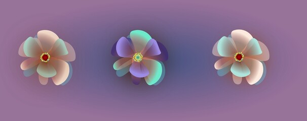 Naklejka premium Seamless Abstract Floral background. Elegant Abstract Digital Flower with Translucent Petals. Modern simple design. Removable background. Flower icons.