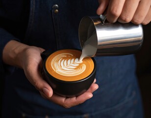 Barista Making Latte Art Coffee Drink
