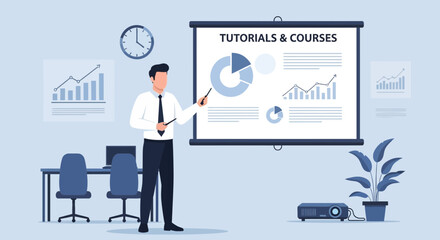 Fototapeta premium Online Learning And Virtual Education Presentation With Instructor Training Staff