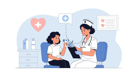 Young Patient Getting Temperature Check From Caring Nurse At Clinic Visit