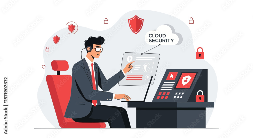 Poster maintaining data cyber protection safeguarding cloud security system on digital platform