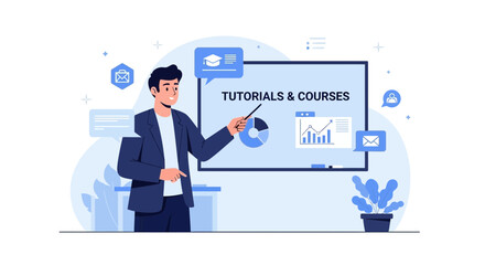 Online Training Platform Presenter Explaining Business Analytics and Learning Courses