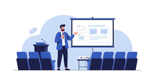 man presenting, blue suit, conference room clip art preview