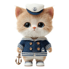 Adorable kitten wearing a sailor uniform and holding an anchor cat nautical