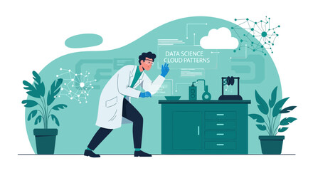 Obraz premium Scientist Examining Cloud Data Patterns in a Futuristic Research Laboratory