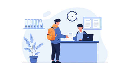 Obraz premium University Student Handing Paper To The Admission Officer At The Desk