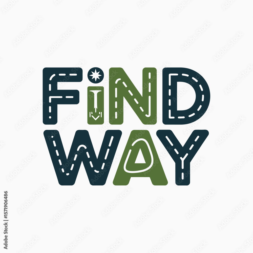 Poster find your way typography with road and compass elements expressing direction and journey
