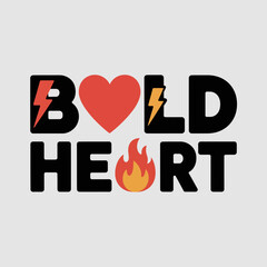 Bold heart typography featuring red heart symbol lightning bolts and fire element against a light gray background