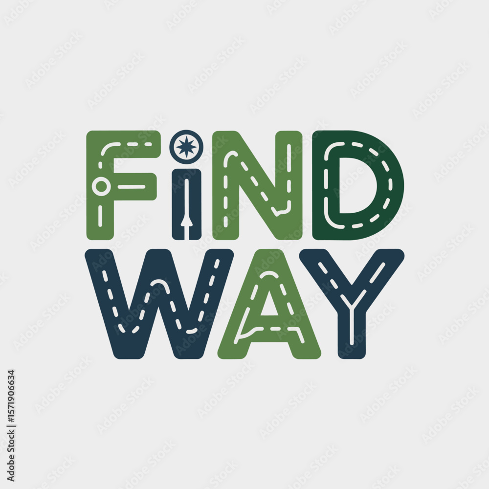 Poster find your way typography with road and compass elements representing direction and navigation