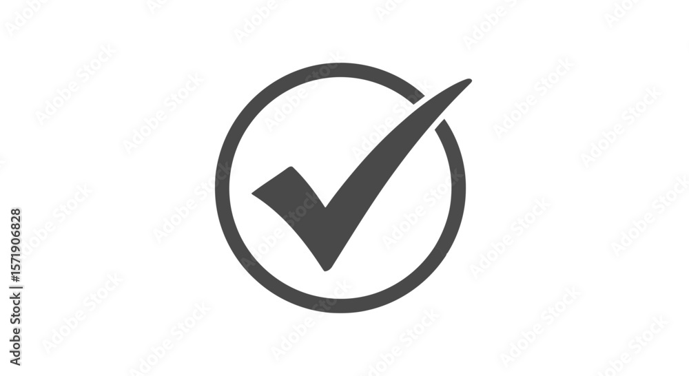 Poster a gray check mark inside a circle signifies approval and validation isolated on white background