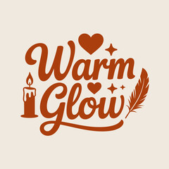 Warm glow text with decorative elements including a lit candle hearts stars and a feather presented in a retro groovy font style © Iconhub