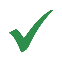 A green check mark isolated on white background signifies approval, success, and a positive choice