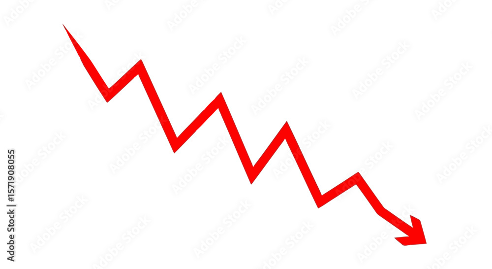 Poster a zigzag red arrow pointing downwards on a white background symbolizes a sharp decline and negative 