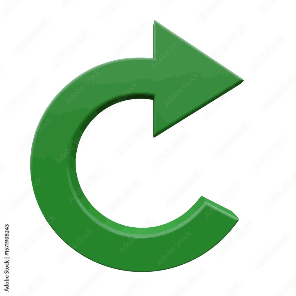 Poster a green curved arrow isolated on white background indicates rotation, refresh, and the ability to re