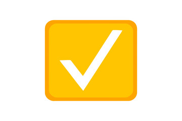 A yellow square with a white check mark inside, isolated on white background, symbolizing approval and confirmation