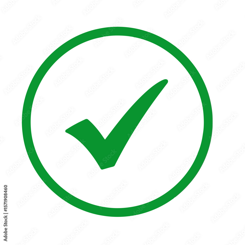 Poster a green check mark inside a green circle isolated on white background indicates approval and positiv