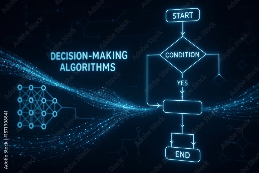 Poster Illustration of decision making algorithms with start and end points