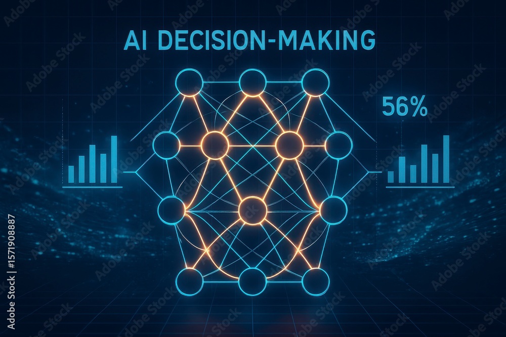 Aufkleber ai decision making network with charts and percentage on dark background
