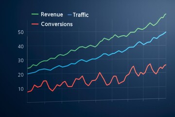 Naklejka premium Graph displaying revenue traffic and conversions trending upwards over time