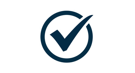 A dark blue check mark inside a circle isolated on white background signifies approval, success, and positive confirmation