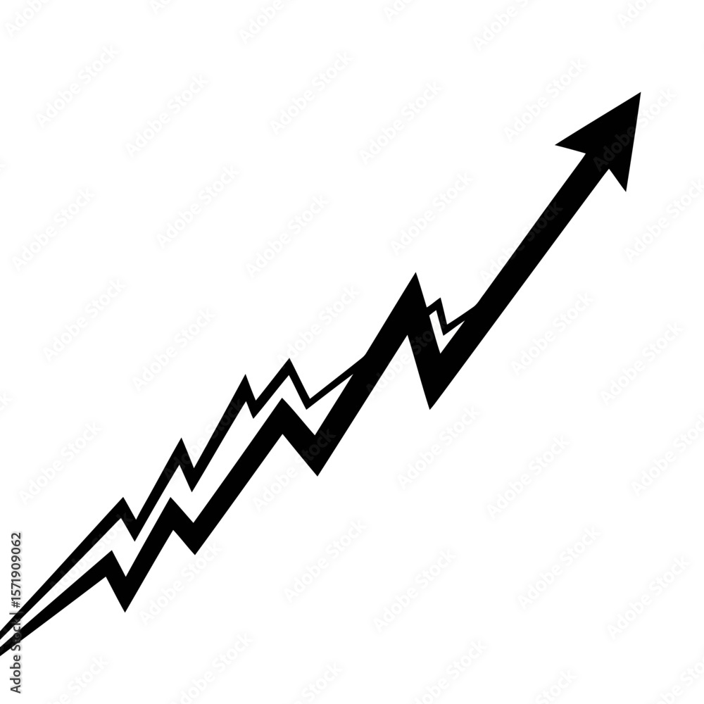 Poster a black arrow with a zigzag pattern points upwards, symbolizing growth and success isolated on white