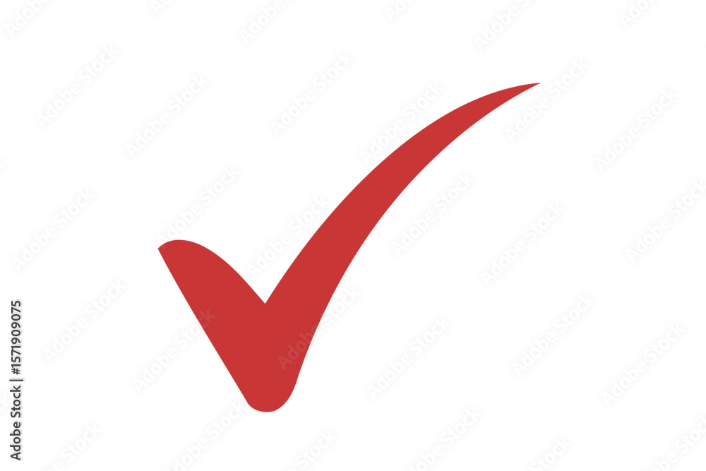 Poster a red check mark isolated on white background, symbolizing approval and validation