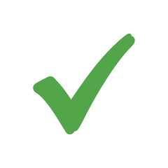 A simple green check mark is isolated on white background, indicating approval and a positive confirmation